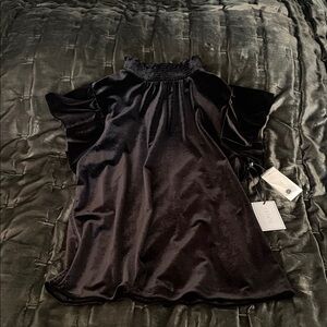 1. State Black Velvety Textured Blouse